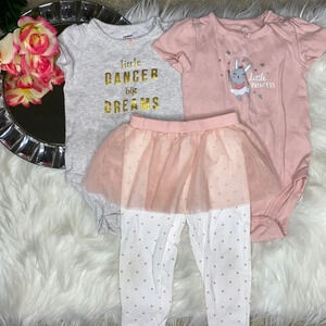 Carter’s Little Dancer two sets of onesies W/ matching leggings and tutu…
